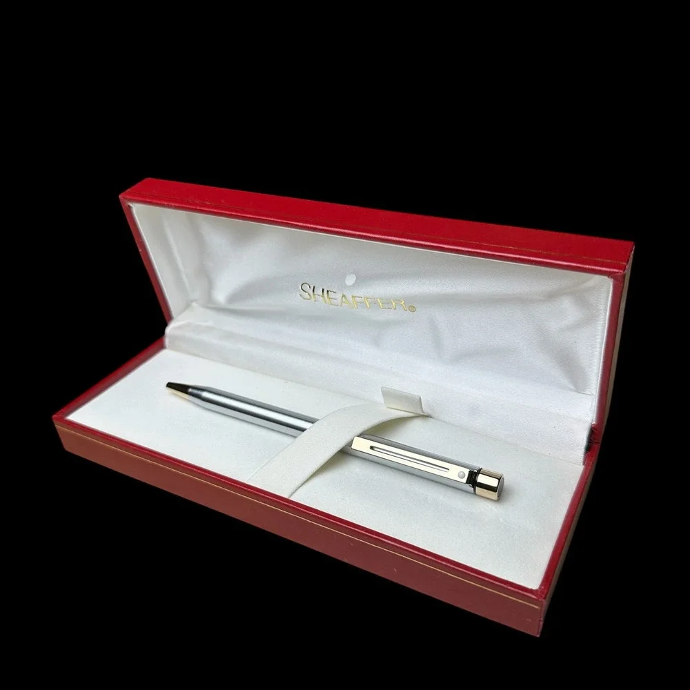 Sheaffer Fashion Ballpoint Pen Brushed Chrome Gold Trim White Dot USA 6173 A0511